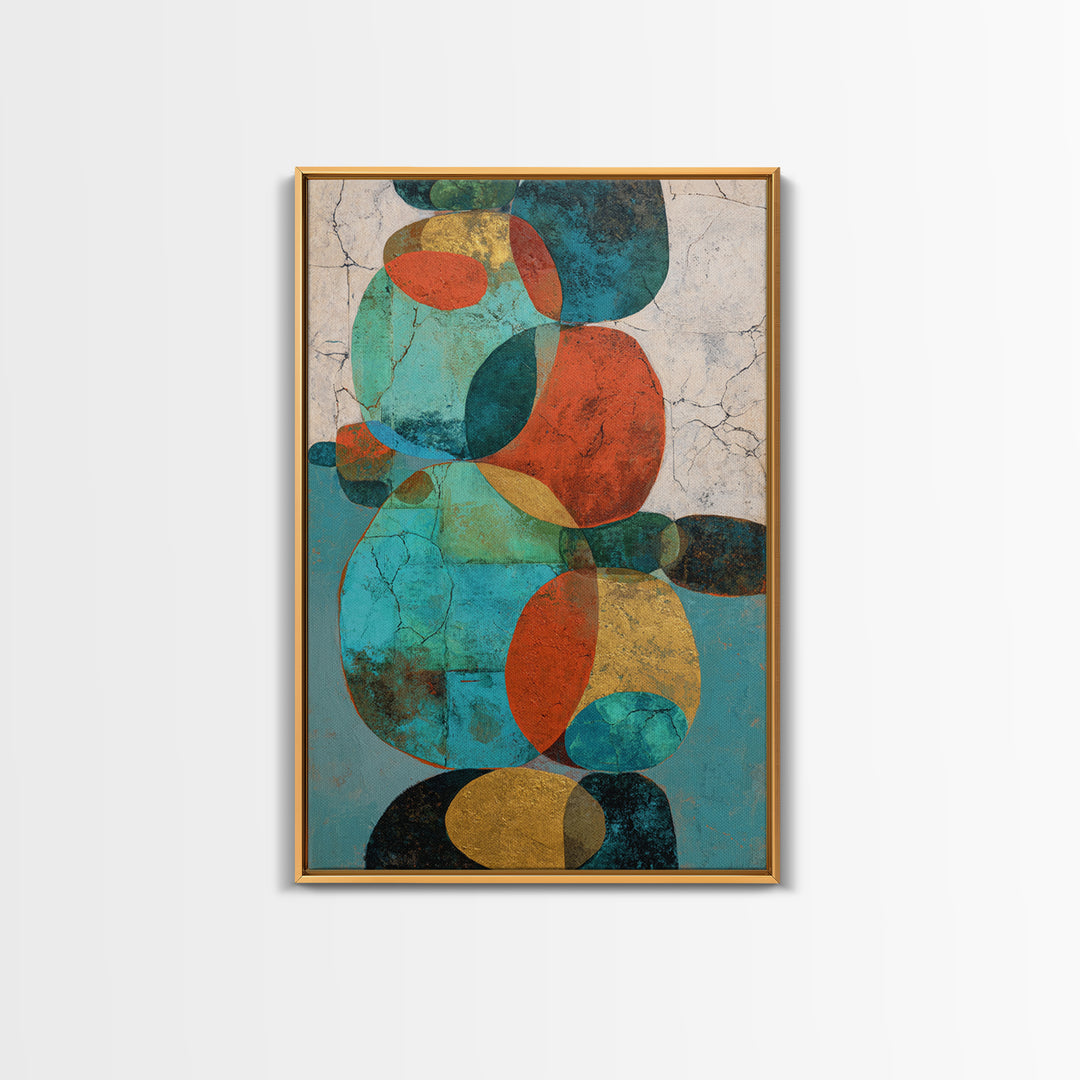 Bright Coral and Turquoise Abstract for Outdoors Framed Canvas Print, Patio Art, Outdoor Art, Patio Decor, Abstract Art, PAT-2x3-44