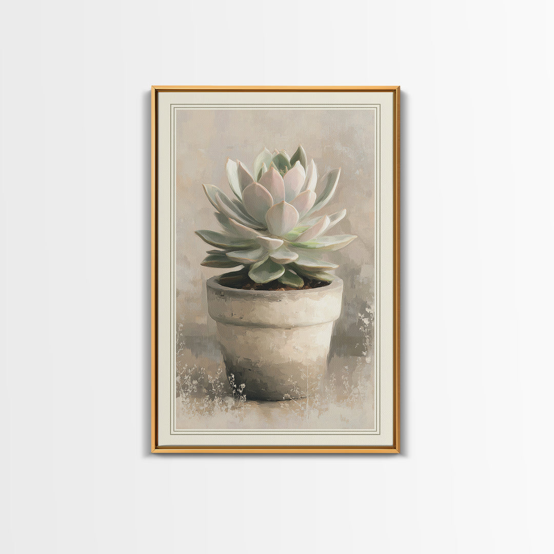 Succulent Collection in Ceramic Planters Framed Canvas Print, Patio Art, Garden Decor, Patio Decor, Oil Painting, Outdoor, PAT-2x3-53