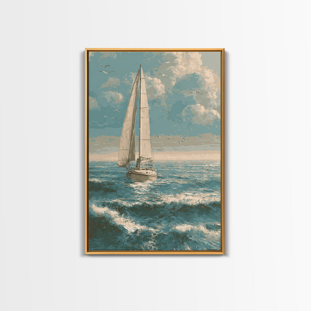 Sailboat on a Breezy Summer Horizon Canvas Print, Patio Art, Wall Hanging, Patio Decor, Oil Painting, Outdoor, Beach Art, PAT-2x3-71