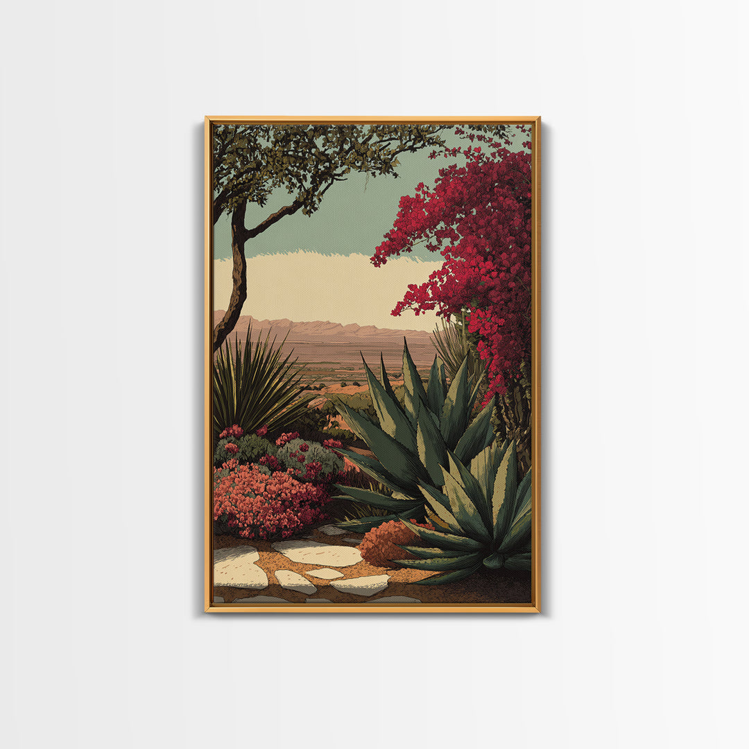 Desert Patio Agave and Bougainvillea Framed Canvas Print, Patio Art, Metal Art, Patio Decor, Fine Art, Outdoor, Patio Cushions, PAT-2x3-73