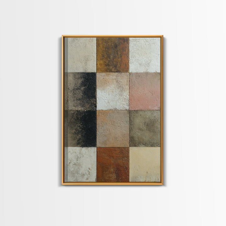 Warm Geometric Tile Pattern Framed Canvas Print, Patio Art, Contemporary Art, Patio Decor, Abstract Art, Outdoor, Metal Art, PAT-2x3-80