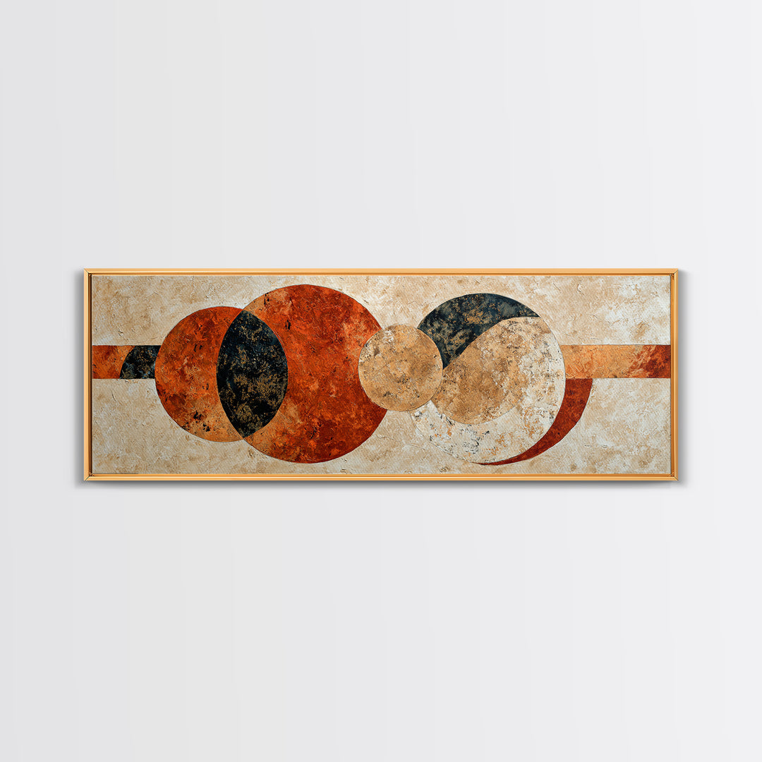 Sun Motif with Warm Terracotta Rays Framed Canvas Print, Patio Art, Home Decor, Patio Decor, Fine Art, Outdoor, Floral Wall Art, PAT-3x1-10
