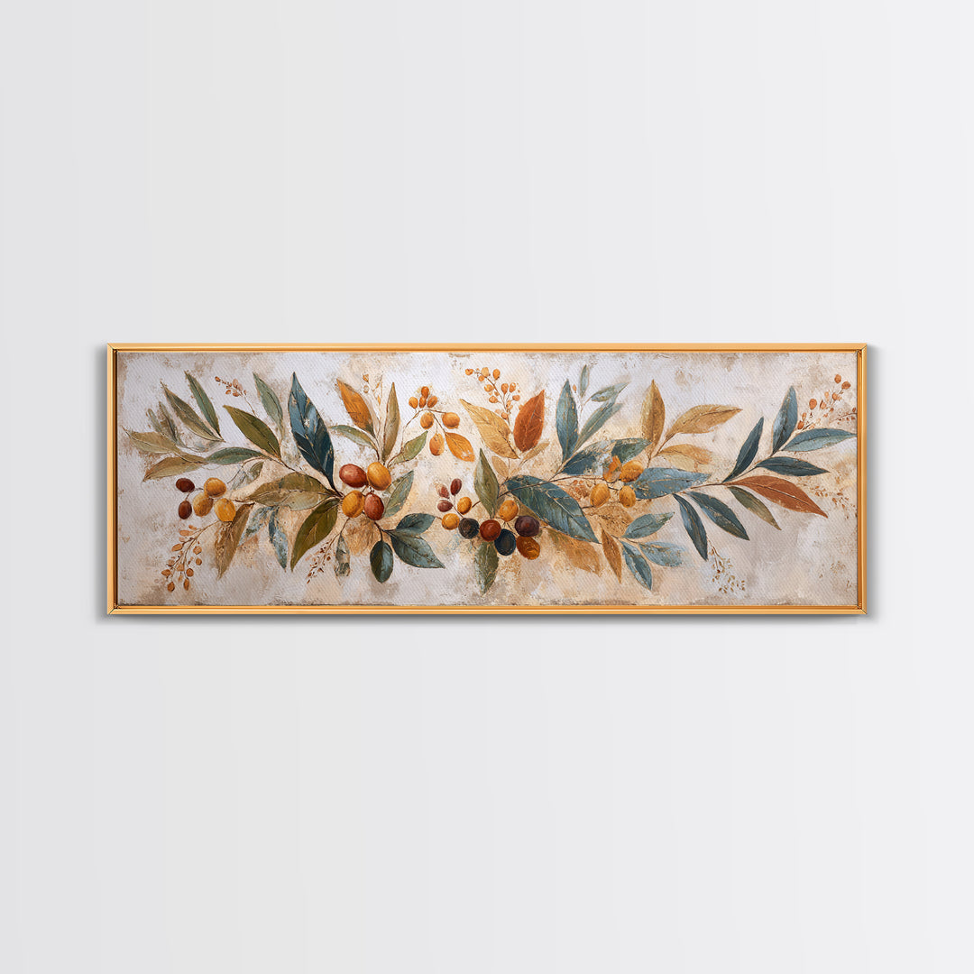 Olive Branch Wreath on Warm Plaster Canvas Print, Patio Art, Beach Art, Patio Decor, Fine Art, Outdoor, Neutral Decor, PAT-3x1-25