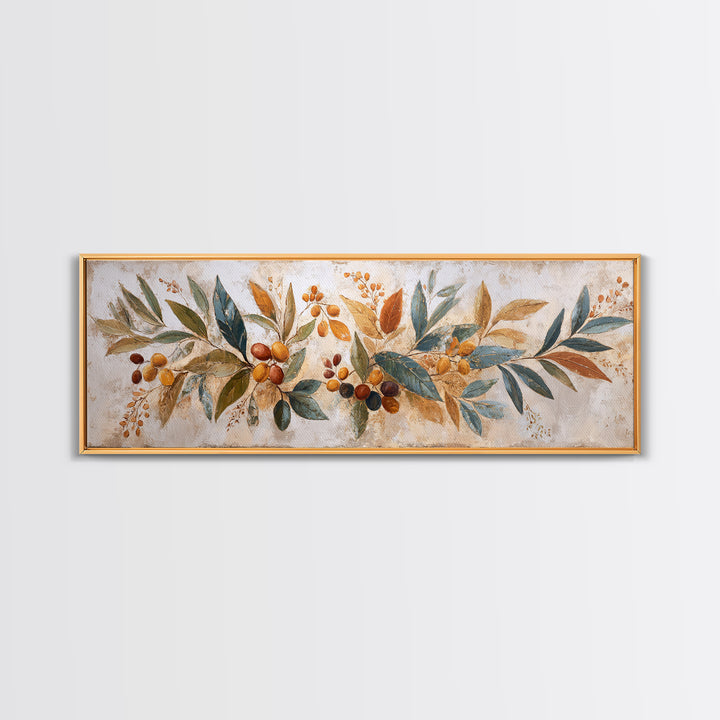 Olive Branch Wreath on Warm Plaster Canvas Print, Patio Art, Beach Art, Patio Decor, Fine Art, Outdoor, Neutral Decor, PAT-3x1-25