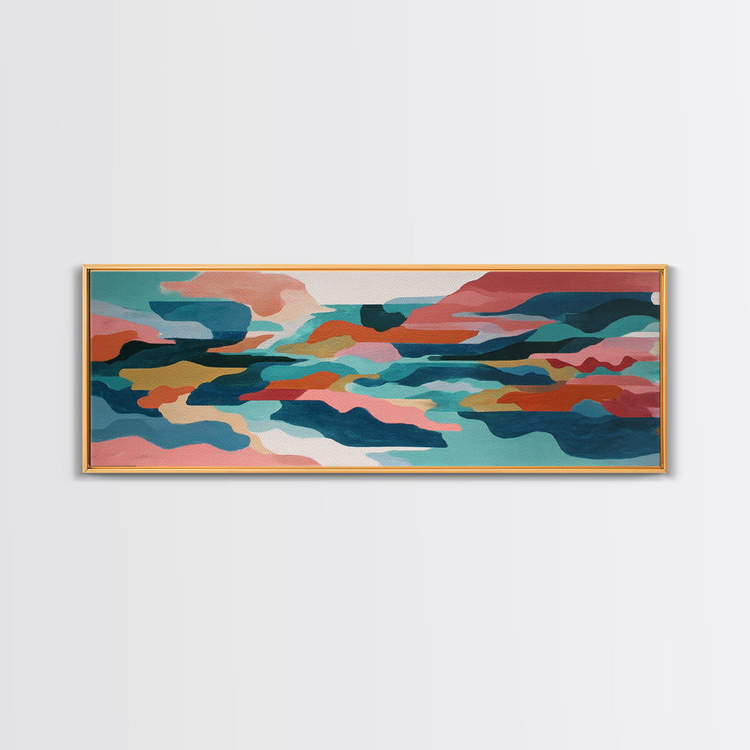 Bright Coral and Turquoise Abstract for Outdoors Canvas Print, Patio Art, Floral Art, Patio Decor, Abstract Art, Outdoor, PAT-3x1-4