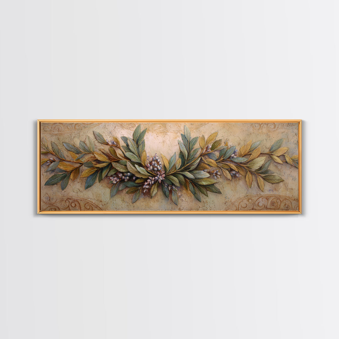 Olive Branch Wreath on Warm Plaster Canvas Print, Patio Art, Beach Art, Patio Decor, Fine Art, Outdoor, Neutral Decor, PAT-3x1-49