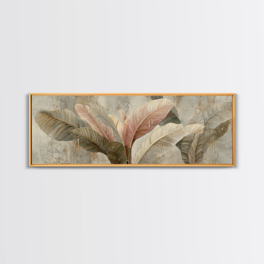 Banana Leaves with Rain Drop Details Framed Canvas Print, Patio Art, Textured Painting, Patio Decor, Fine Art, Outdoor, PAT-3x1-56
