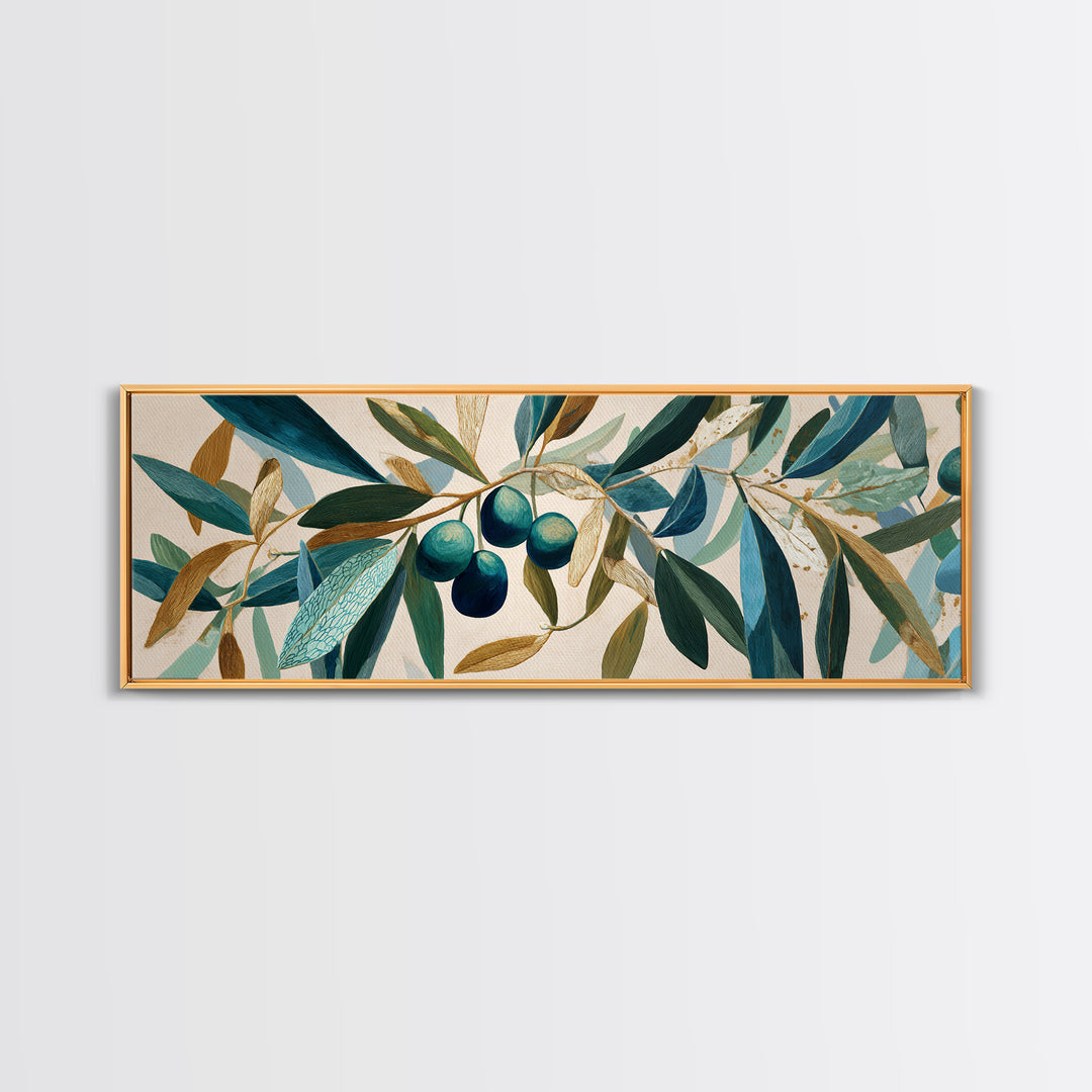 Olive Branch Wreath on Warm Plaster Framed Canvas Print, Patio Art, Yard Decor, Patio Decor, Oil Painting, Outdoor, PAT-3x1-73