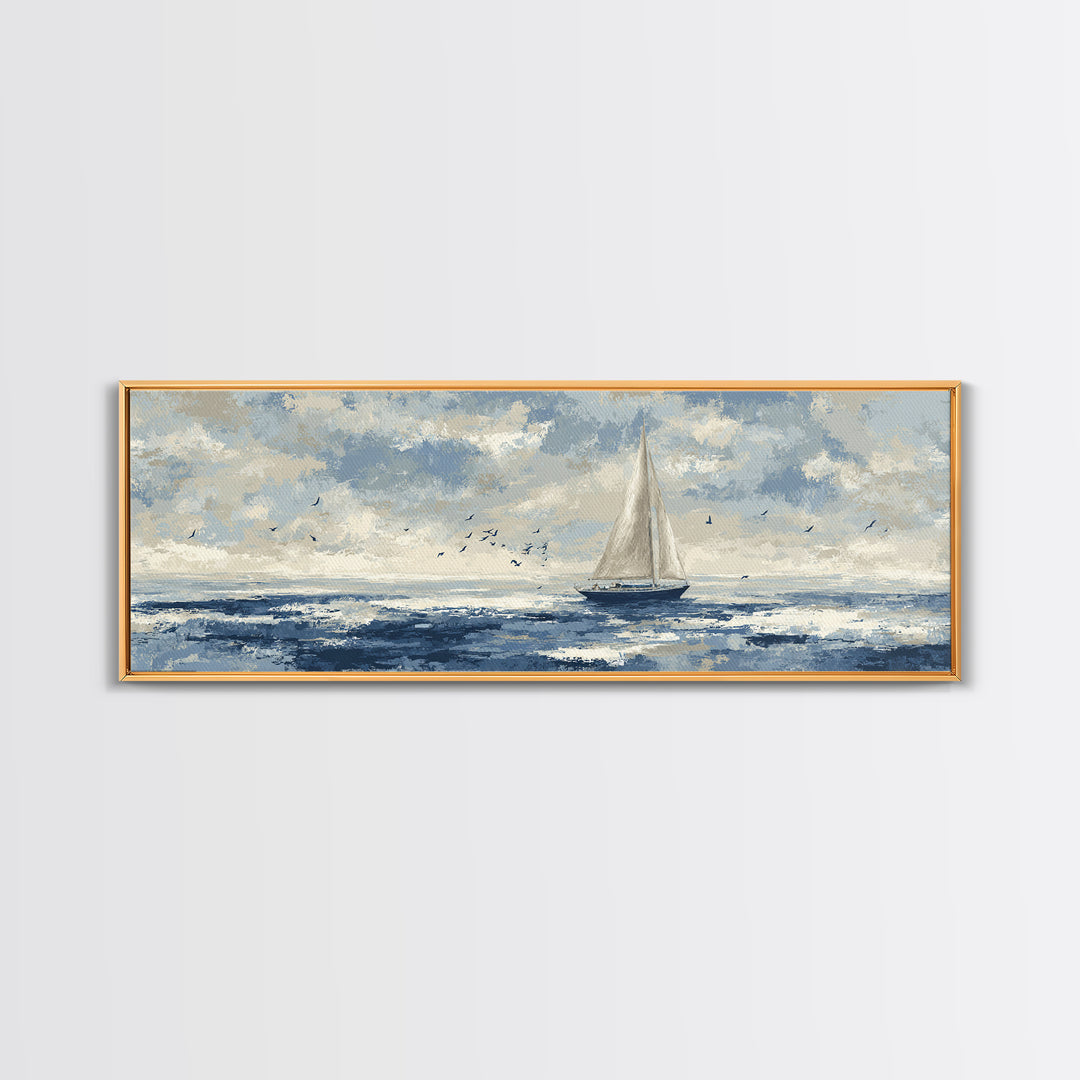 Sailboat on a Breezy Summer Horizon Framed Canvas Print, Patio Art, Yard Art, Patio Decor, Fine Art, Outdoor, Lake House Decor, PAT-3x1-79