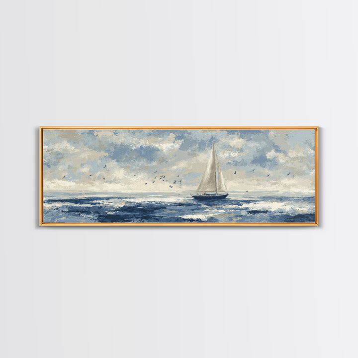Sailboat on a Breezy Summer Horizon Framed Canvas Print, Patio Art, Yard Art, Patio Decor, Fine Art, Outdoor, Lake House Decor, PAT-3x1-79