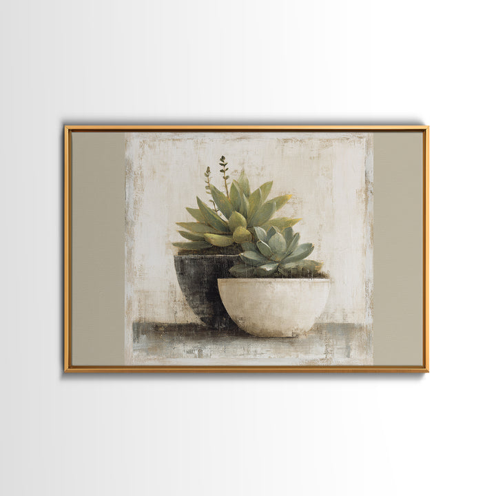 Succulent Collection in Ceramic Planters Canvas Print, Patio Art, Outdoor Wall Decor, Patio Decor, Fine Art, Outdoor, PAT-3x2-1