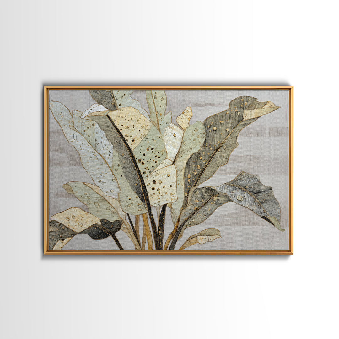 Banana Leaves with Rain Drop Details Framed Canvas Print, Patio Art, Coastal Decor, Patio Decor, Outdoor, Family Wall Art, PAT-3x2-20
