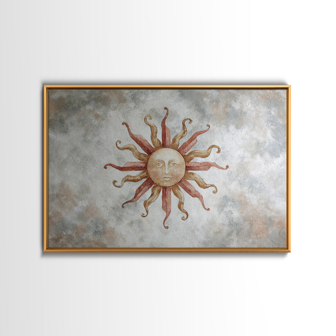 Sun Motif with Warm Terracotta Rays Canvas Print, Patio Art, Outdoor Wall Art, Patio Decor, Oil Painting, Outdoor, Porch Decor, PAT-3x2-22