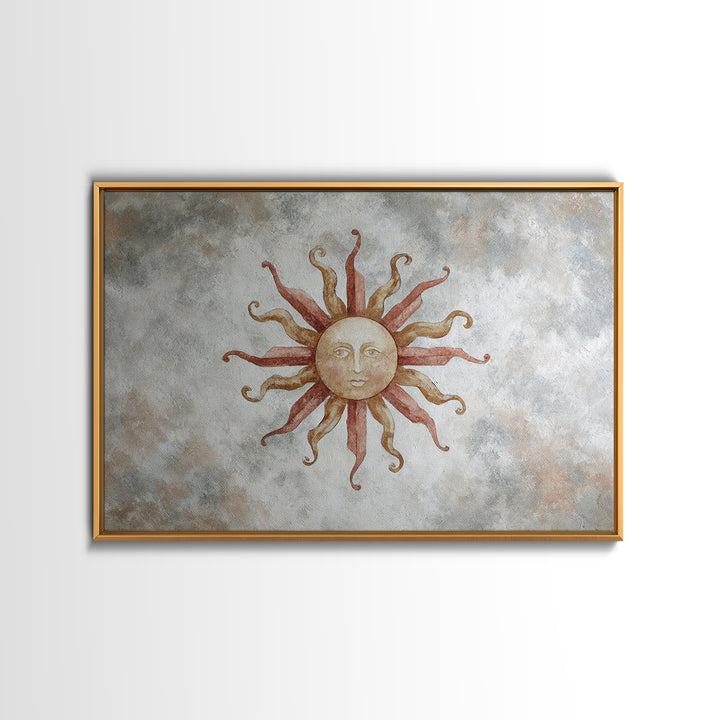 Sun Motif with Warm Terracotta Rays Canvas Print, Patio Art, Outdoor Wall Art, Patio Decor, Oil Painting, Outdoor, Porch Decor, PAT-3x2-22