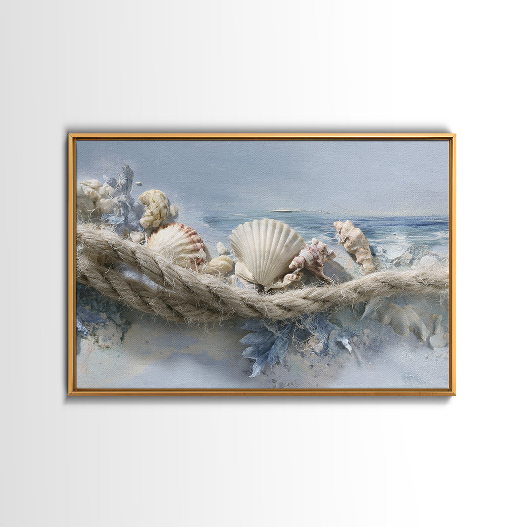 Beachy Shell and Palm Arrangement Framed Canvas Print, Patio Art, Bar Art, Patio Decor, Fine Art, Outdoor, Outdoor Art, PAT-3x2-23