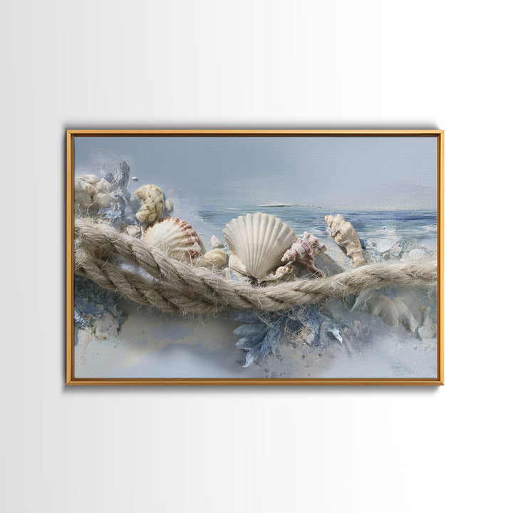Beachy Shell and Palm Arrangement Framed Canvas Print, Patio Art, Bar Art, Patio Decor, Fine Art, Outdoor, Outdoor Art, PAT-3x2-23