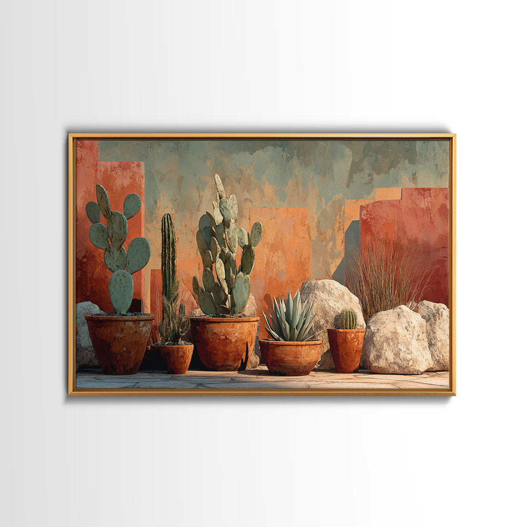 Cactus and Agave Framed Canvas Print, Patio Art, Metal Art, Patio Decor, Oil Painting, Outdoor, Patio Cushions, Yard Decor, PAT-3x2-8