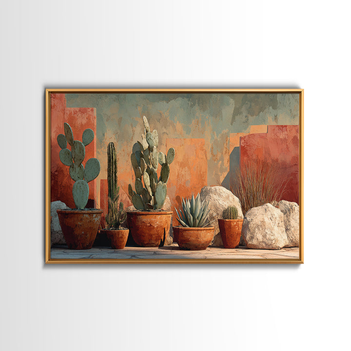 Cactus and Agave Framed Canvas Print, Patio Art, Metal Art, Patio Decor, Oil Painting, Outdoor, Patio Cushions, Yard Decor, PAT-3x2-8