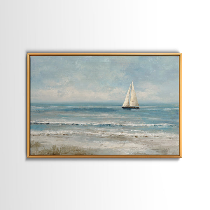 Sailboat on a Breezy Summer Horizon Framed Canvas Print, Patio Art, Wall Decor, Patio Decor, Fine Art, Outdoor, Coastal Decor, PAT-3x2-91