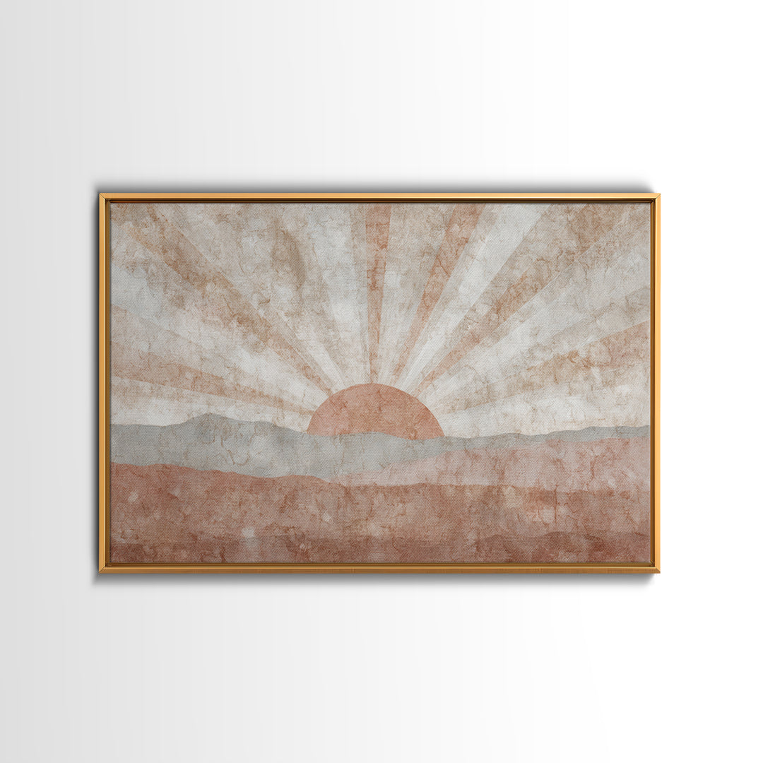 Sun Motif with Warm Terracotta Rays Canvas Print, Patio Art, Beach House Decor, Patio Decor, Abstract Art, Outdoor, PAT-3x2-94