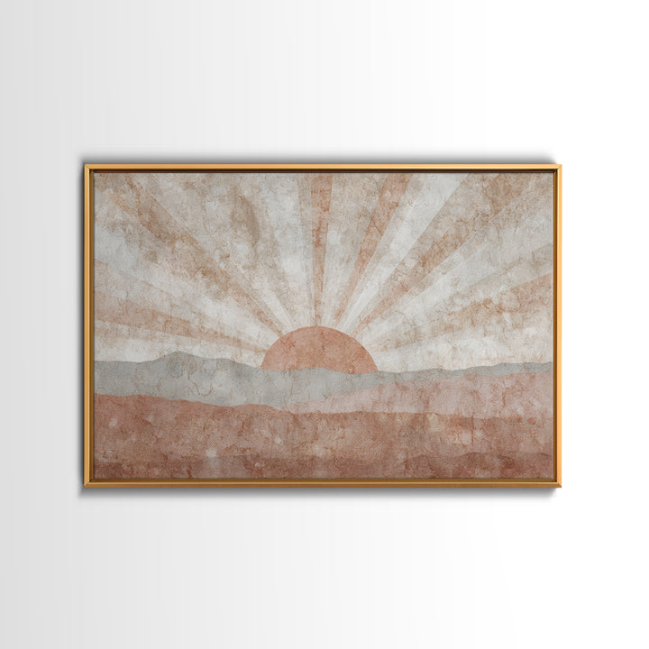 Sun Motif with Warm Terracotta Rays Canvas Print, Patio Art, Beach House Decor, Patio Decor, Abstract Art, Outdoor, PAT-3x2-94