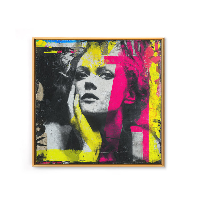 Neon Portrait with Thick Black Outlines Framed Canvas Print, Pop Art, Eclectic Home Decor, Living Room Decor, Fine Art, Pop, POP-1x1-100