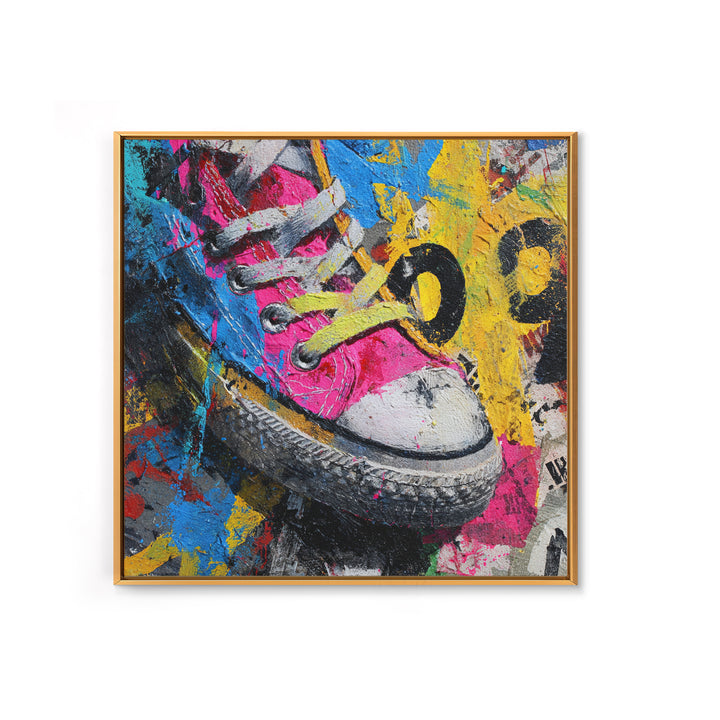 Sneaker Closeup in Bright Pop Colors Framed Canvas Print, Pop Art, Mexican Art, Living Room Decor, Oil Painting, Pop, POP-1x1-43
