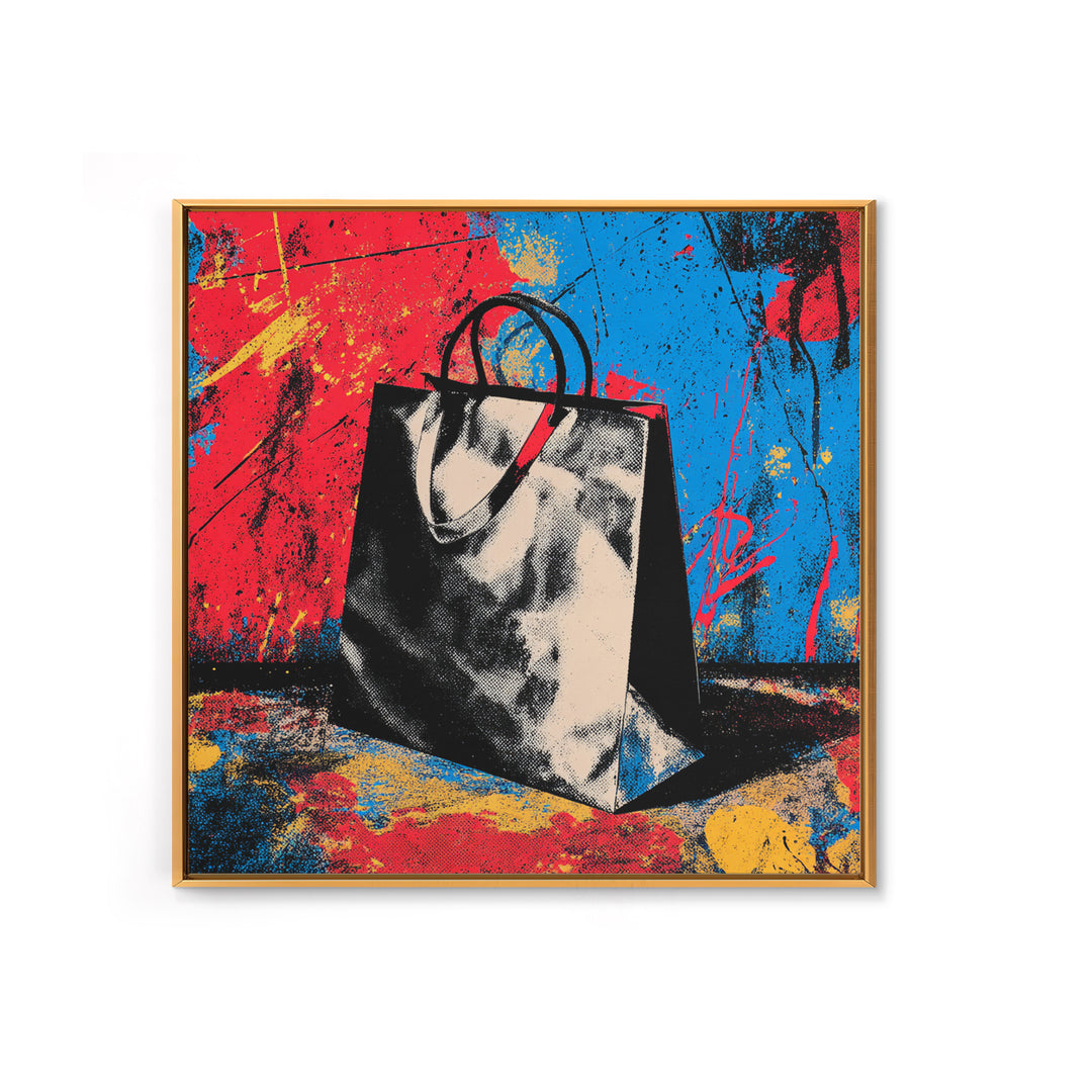 Shopping Bag Fashion Graphic Without Brands Framed Canvas Print, Pop Art, Poster, Living Room Decor, Pop, Abstract Art, POP-1x1-48