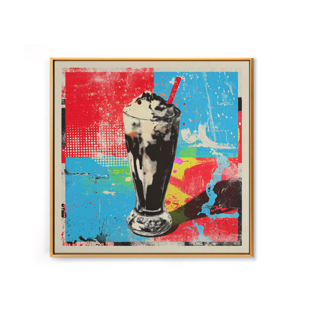 Milkshake Glass with Retro Diner Palette Framed Canvas Print, Pop Art, Apartment Decor, Living Room Decor, Fine Art, Pop, POP-1x1-64