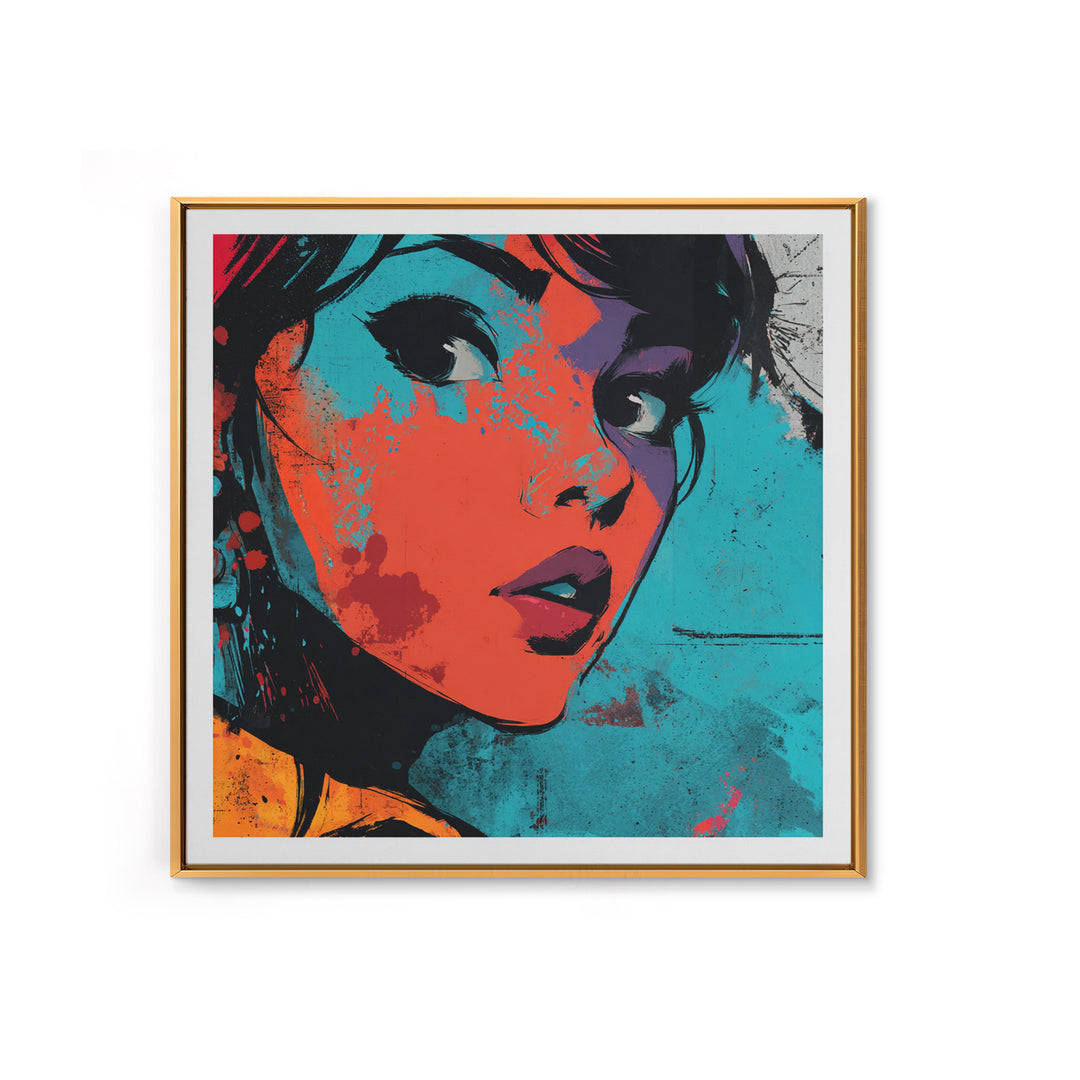 Neon Portrait with Thick Black Outlines Canvas Print, Pop Art, Dark Art, Living Room Decor, Oil Painting, Pop, POP-1x1-76