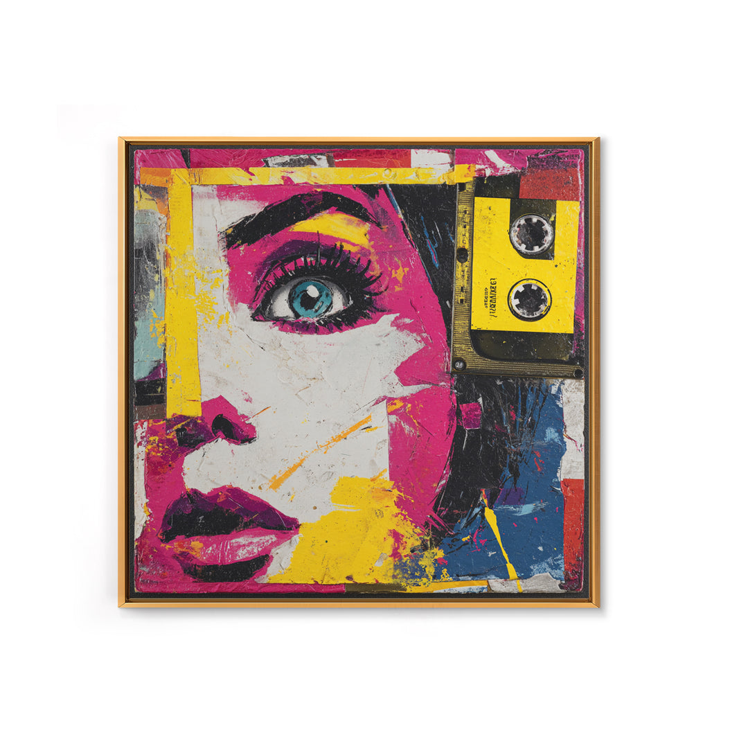 Colorful Cassette Tape Graphic Framed Canvas Print, Pop Art, Football Wall Art, Living Room Decor, Abstract Art, Pop, POP-1x1-84