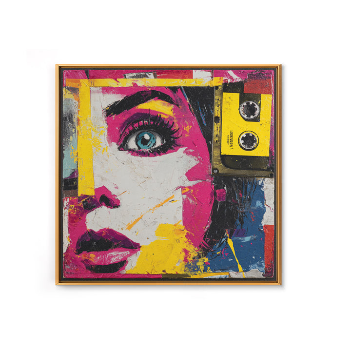 Colorful Cassette Tape Graphic Framed Canvas Print, Pop Art, Football Wall Art, Living Room Decor, Abstract Art, Pop, POP-1x1-84