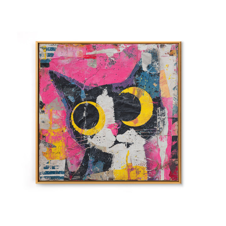 Comic Cat with Oversized Eyes Canvas Print, Pop Art, 3d Art, Living Room Decor, Fine Art, Pop, Textured Painting, POP-1x1-90