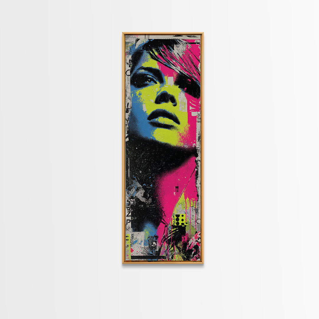 Neon Portrait with Thick Black Outlines Canvas Print, Pop Art, Bedroom Decor, Living Room Decor, Oil Painting, Pop, 3d Art, POP-1x3-88