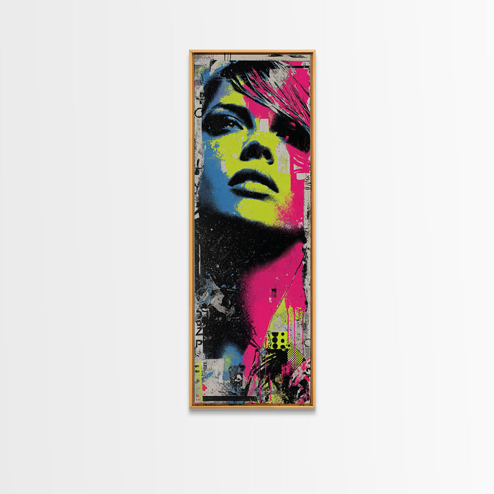 Neon Portrait with Thick Black Outlines Canvas Print, Pop Art, Bedroom Decor, Living Room Decor, Oil Painting, Pop, 3d Art, POP-1x3-88