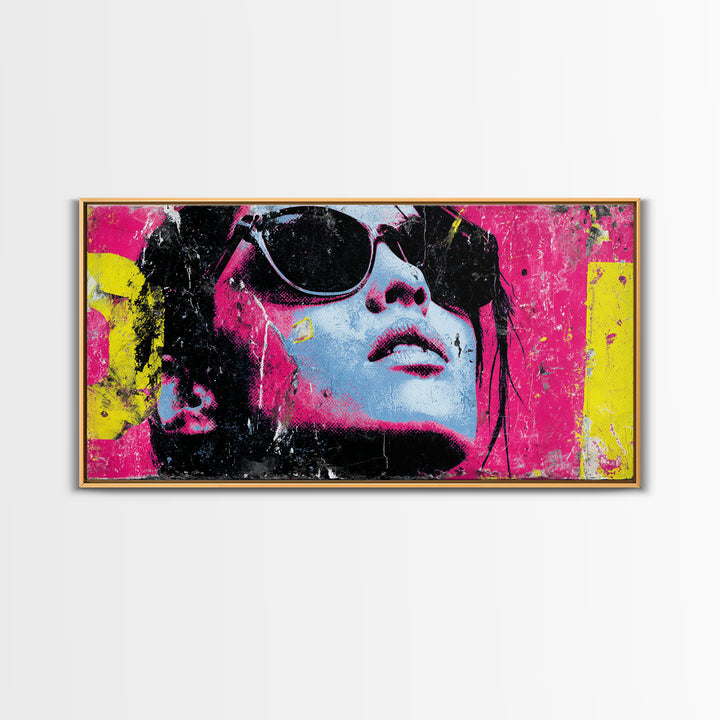 Glamorous Sunglasses Face Framed Canvas Print, Pop Art, Food Art, Living Room Decor, Pop, Fine Art Print, Statement Artwork, POP-2x1-100
