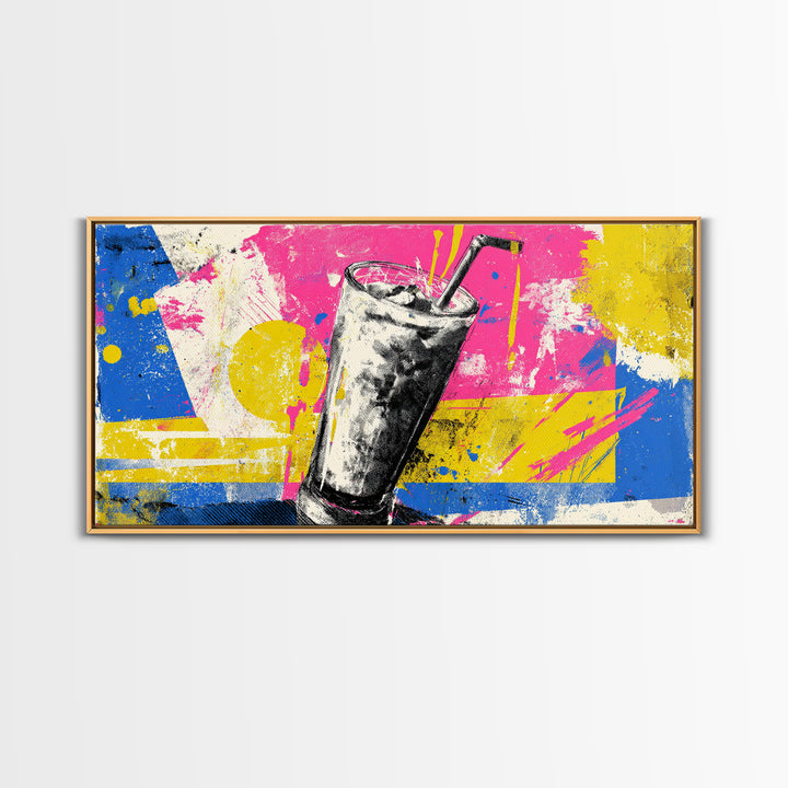 Milkshake Glass with Retro Diner Palette Framed Canvas Print, Pop Art, Art Print, Living Room Decor, Pop, Custom Portrait, POP-2x1-12