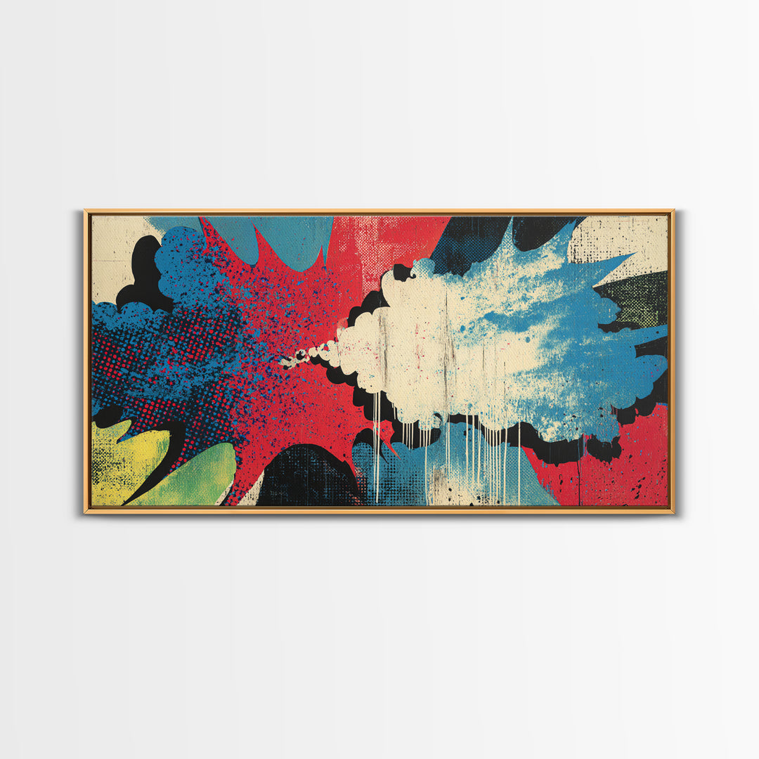Exploding Starburst Shapes Without Text Framed Canvas Print, Pop Art, Luxury Decor, Living Room Decor, Fine Art, Pop, POP-2x1-30