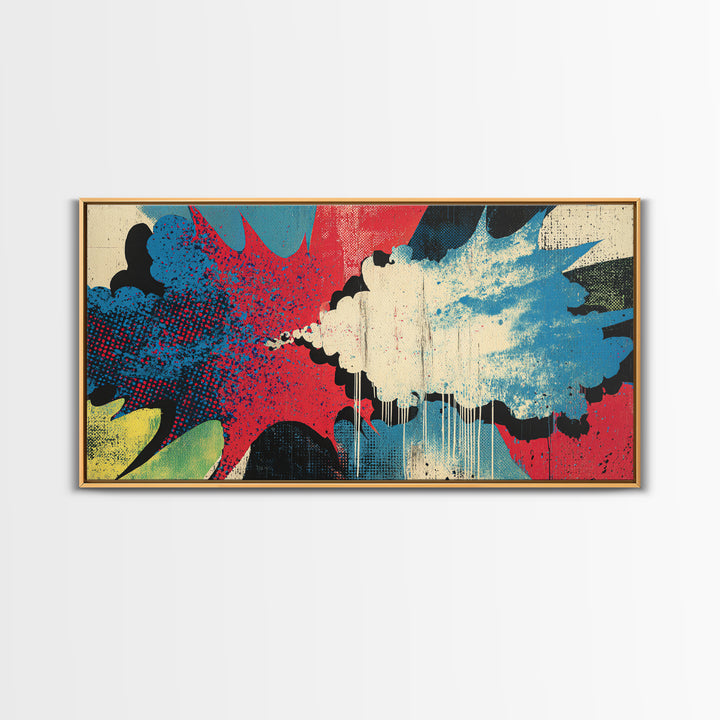 Exploding Starburst Shapes Without Text Framed Canvas Print, Pop Art, Luxury Decor, Living Room Decor, Fine Art, Pop, POP-2x1-30