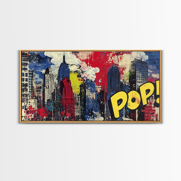 Comic Book City Skyline Canvas Print, Pop Art, Custom Portrait, Living Room Decor, Abstract Art, Pop, Mexican Art, Modern Art, POP-2x1-49