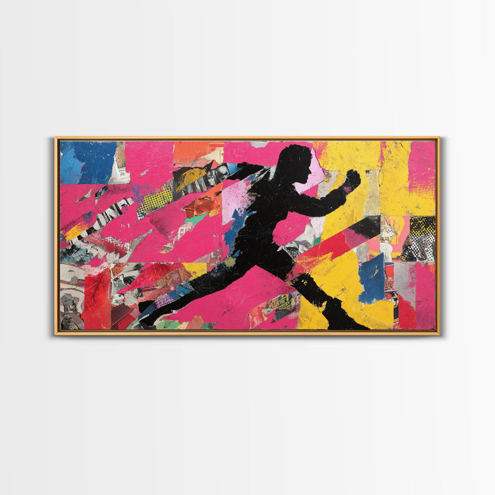 Superhero Silhouette in Dynamic Color Fields Framed Canvas Print, Pop Art, Modern Art, Living Room Decor, Abstract Art, Pop, POP-2x1-59
