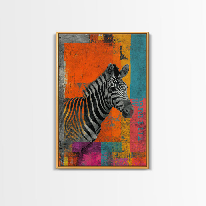 Zebra in Rainbow Pop Pattern Canvas Print, Pop Art, Painting, Living Room Decor, Fine Art, Pop, Apartment Decor, Dopamine Decor, POP-2x3-45