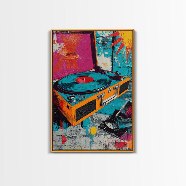 Record Player with Graphic Sound Rays Canvas Print, Pop Art, Minimalist Decor, Living Room Decor, Fine Art, Pop, Oil Painting, POP-2x3-54