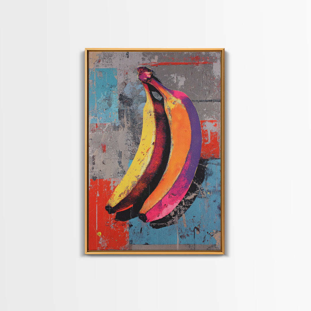 Bright Banana Still Life Canvas Print, Pop Art, Painting, Living Room Decor, Fine Art, Pop, Apartment Decor, Dopamine Decor, POP-2x3-58