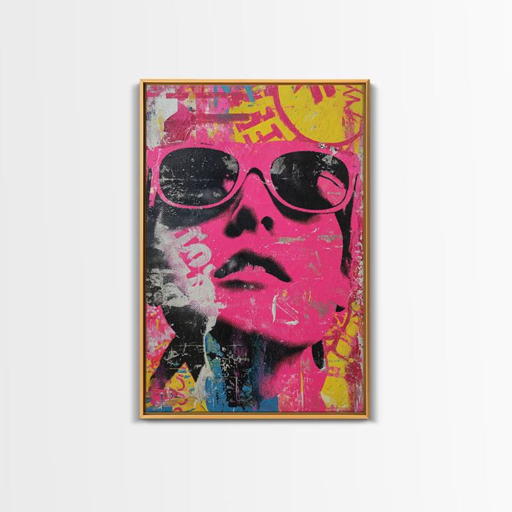 Glamorous Sunglasses Face Framed Canvas Print, Pop Art, Custom Portrait, Living Room Decor, Fine Art, Pop, Mexican Art, POP-2x3-88