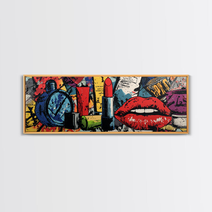 Lipstick and Perfume Fashion Still Life Canvas Print, Pop Art, Eclectic Home Decor, Living Room Decor, Fine Art, Pop, POP-3x1-36