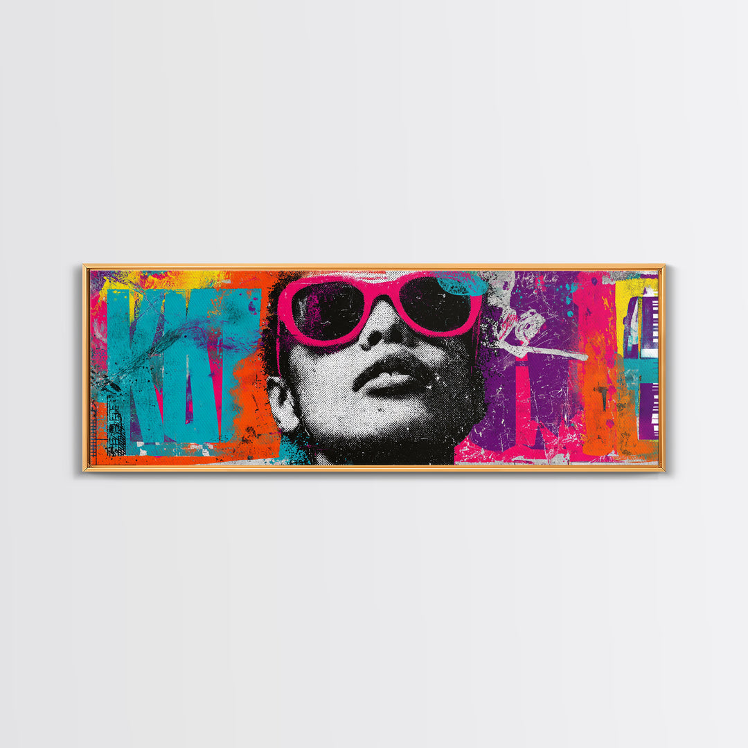 Glamorous Sunglasses Face Canvas Print, Pop Art, Art Print, Living Room Decor, Fine Art, Pop, Custom Portrait, Pet Portrait, POP-3x1-48