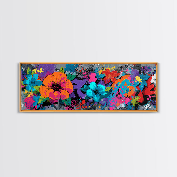 Bold Flower Power Composition Framed Canvas Print, Pop Art, Food Art, Living Room Decor, Watercolor Art, Pop, Fine Art Print, POP-3x1-57
