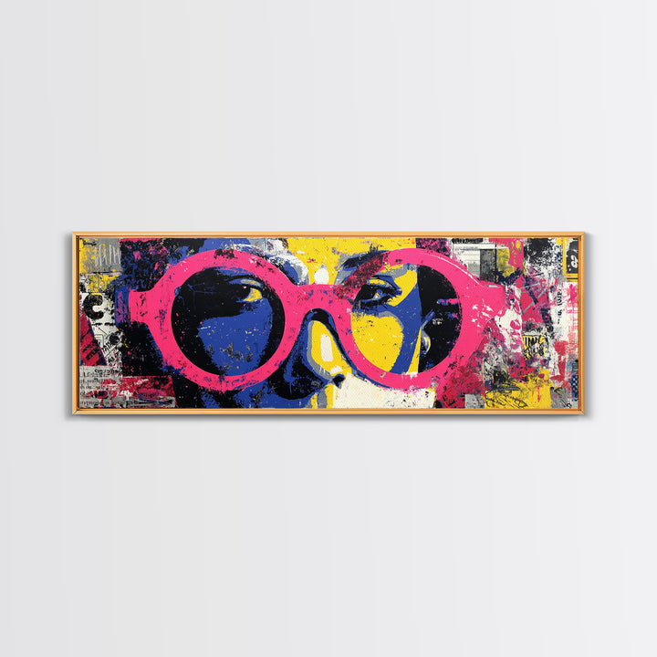 Glamorous Sunglasses Face Framed Canvas Print, Pop Art, Wall Art, Living Room Decor, Pop, Original Art, Canvas Wall Art, POP-3x1-72