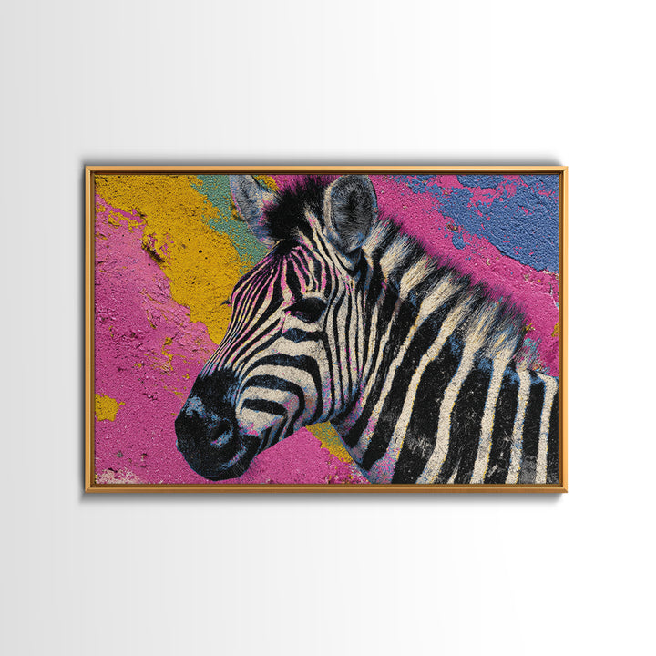 Zebra in Rainbow Pop Pattern Framed Canvas Print, Pop Art, Canvas Painting, Living Room Decor, Watercolor Art, Pop, POP-3x2-41